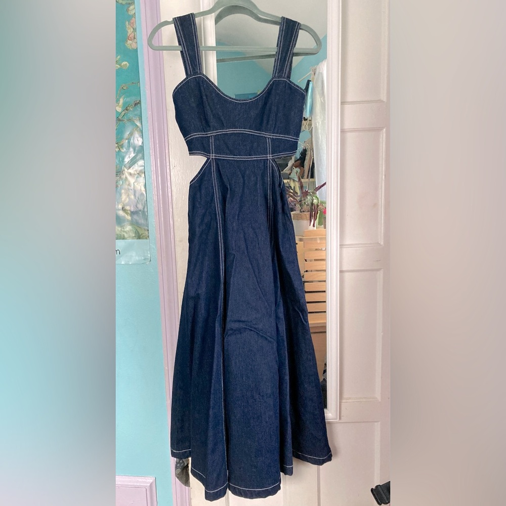 Anthropologie x Aureta Studio Corset Denim Cutout Dress
